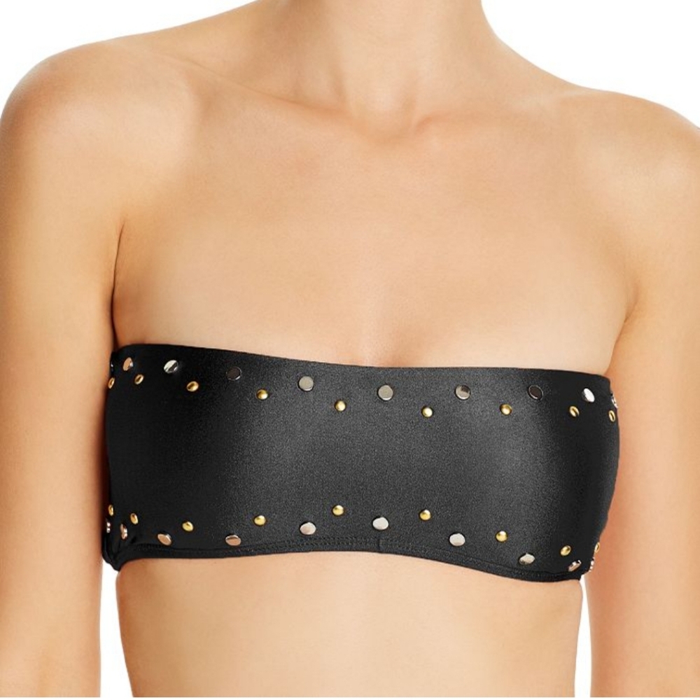 Dolce Vita Stella Studded Bandeau Bikini Top Size S Black Gold Silver Metallic